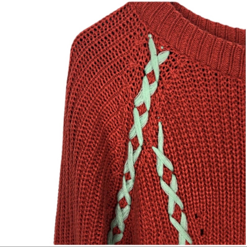 Hayden LA Lace up Braid Tassel Sweater Rust orange kids sweater - Picture 5 of 9